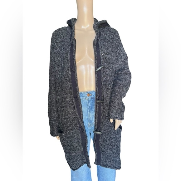 Free People Womens Knit Toggle Sweater Coat with Hood Charcoal Gray Size Medium - Picture 3 of 14